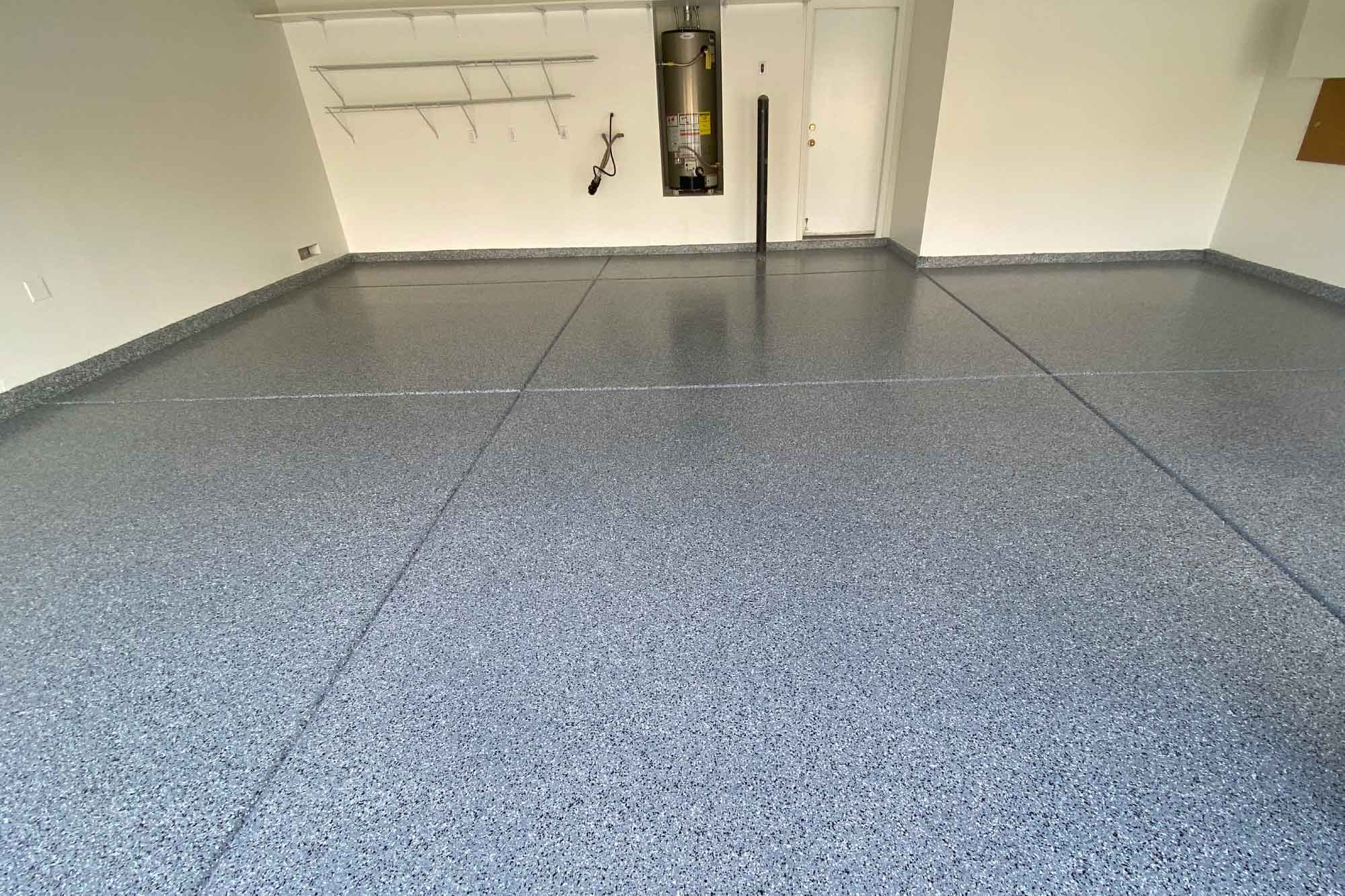 Close-up of a decorative flake epoxy floor finish